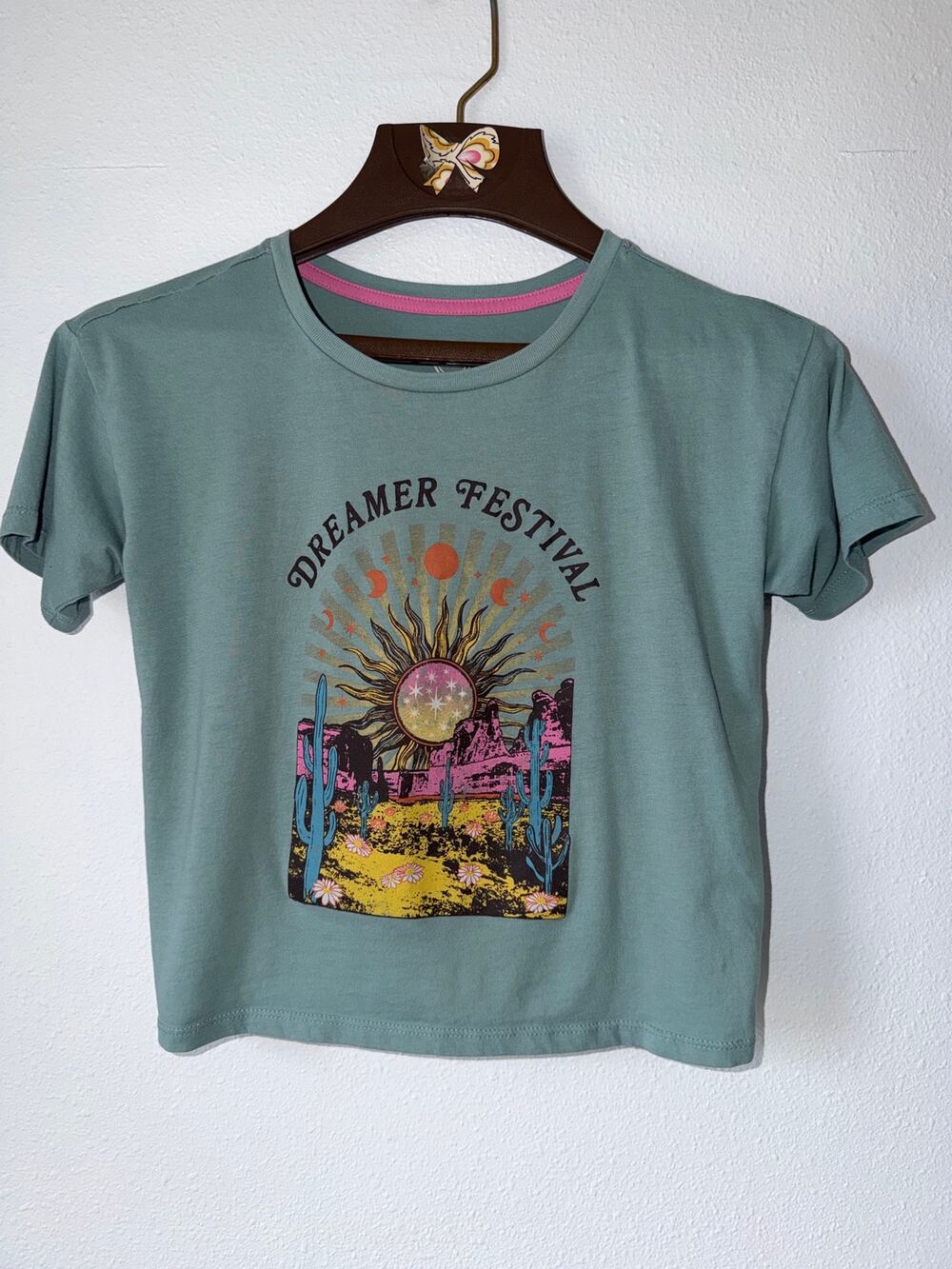 5/$25 Girls Blue Dreamers Festival Graphic Print Short Sleeve T-Shirt Size L